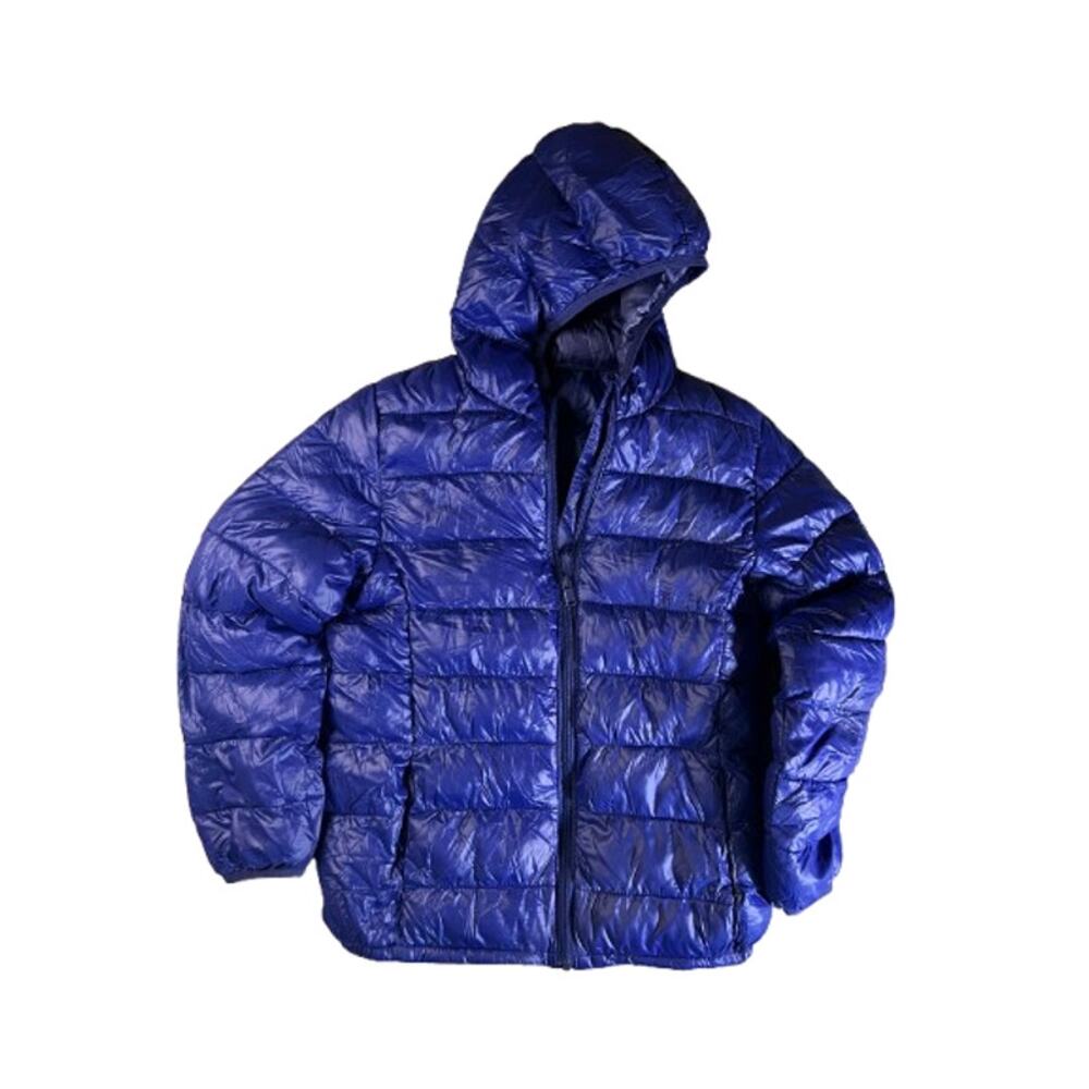 Blue hooded  lightweight quilted down puffer kids jacket